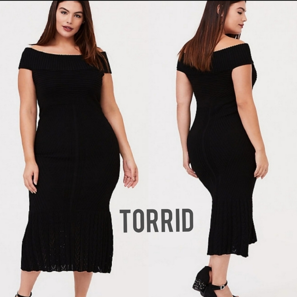 ||Torrid|| BLACK SWEATER TRUMPET MIDI DRESS